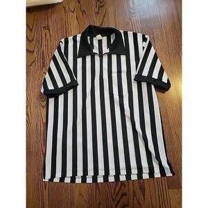 REFEREE Black White ZEBRA Striped SHIRT Men’s XL Pullover Zip Neck Collar pocket